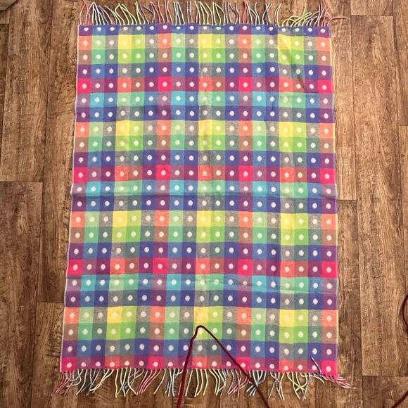 FOXFORD baby care 100% Lambswool Fringes blankets Multicolor Plaid Polka dots - Picture 1 of 6